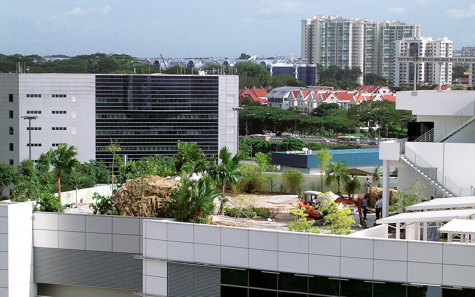Local palm trees were planted in a 1.20 m deep substrate layer. A green roof is built